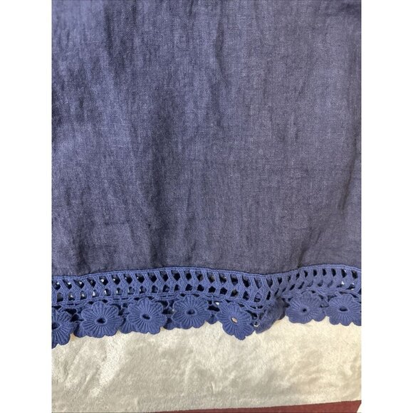 Bellambia 100% Linen Dress Size 2X Plus Short Sleeve Navy Blue Crochet Hem Boho - Picture 9 of 14